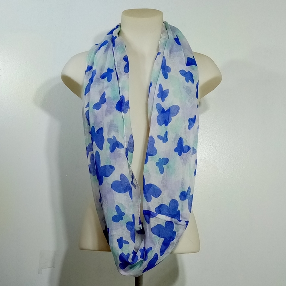 Blue White Sheer Infinity Tube Scarf - Picture 5 of 5